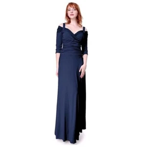 Evanese Womens Elegant Slip On Long Formal Evening Dress with 3/4 Sleeves Navy L - Picture 1 of 13