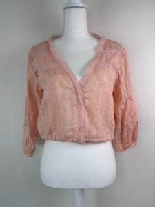 Free People women's XS peach pink follow your heart cropped romantic boho top - Picture 1 of 10