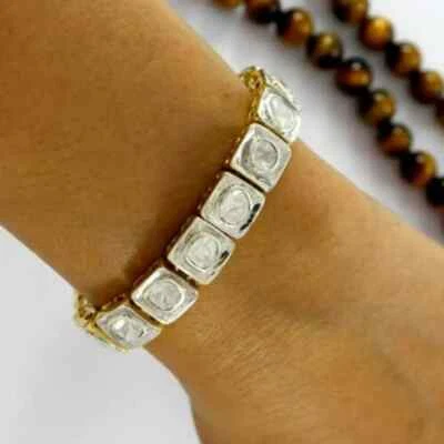 Brazalete Natural Rosecut Polki Diamante Plata de Ley 925 Joyería Regalo Brazalete Foto 1 de 4