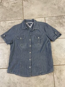 ""KAREN SCOTT Vintage Blue Denim Short Sleeve Button Up Size Large"" - Picture 1 of 8
