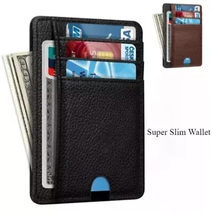 Mens RFID Blocking PU Leather Slim Wallet Money Credit Card Slots Coin Holder - Picture 1 of 12