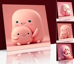 LOVELY CARTOON MARSHMALLOW CREATURES MOTHERS HUGS  Wall Art Canvas Print - Picture 1 of 14