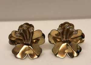 Orecchini vintage argento sterling con lavaggio oro e strass fiore giglio vite - Foto 1 di 3