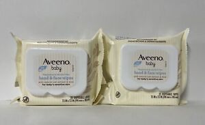 (2) Aveeno Baby Hand & Face Wipes W/ Natural Oat Extract & Aloe-25ct. Each