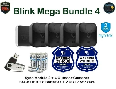 Blink Outdoor 4 Camera Mega Bundle: Sync Module + 64GB USB + Batteries + 2 CCTV - Image 1 of 4