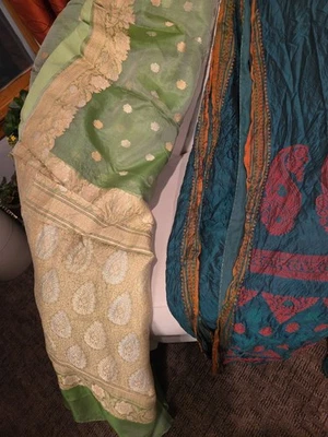 Two Vintage Silk Sari Magic Wrap Around  Skirts Dress India Skirt Dress - Image 1 of 4