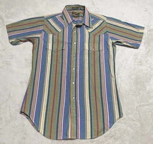 Plainsman Pearl Snap Western Shirt Mens Medium Extra Long Tails Multicolor S/S - Picture 1 of 6