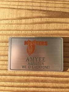 Hooters Girl Worn Silver Uniform Manager Name Tag “Amyee” 2 Available - Picture 1 of 3