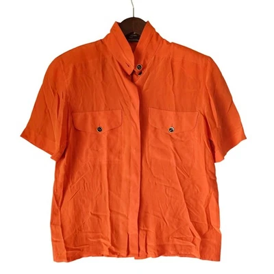 Louis Feraud CONJUNTO Blusa Naranja Top EE. UU. 6 Manga Corta Camisa Cuello Abotonado Foto 1 de 4