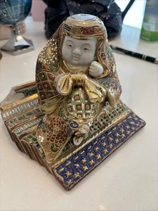 Rara Antigua Estatua Japonesa Satsuma Moriage De Niña Años 20 - Imagen 1 de 10