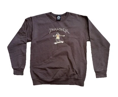 Thrasher мужской Gonz логотип Crewneck длинным рукавом пуловер коричневый толстовка Sz M - Изображение 1 из 4