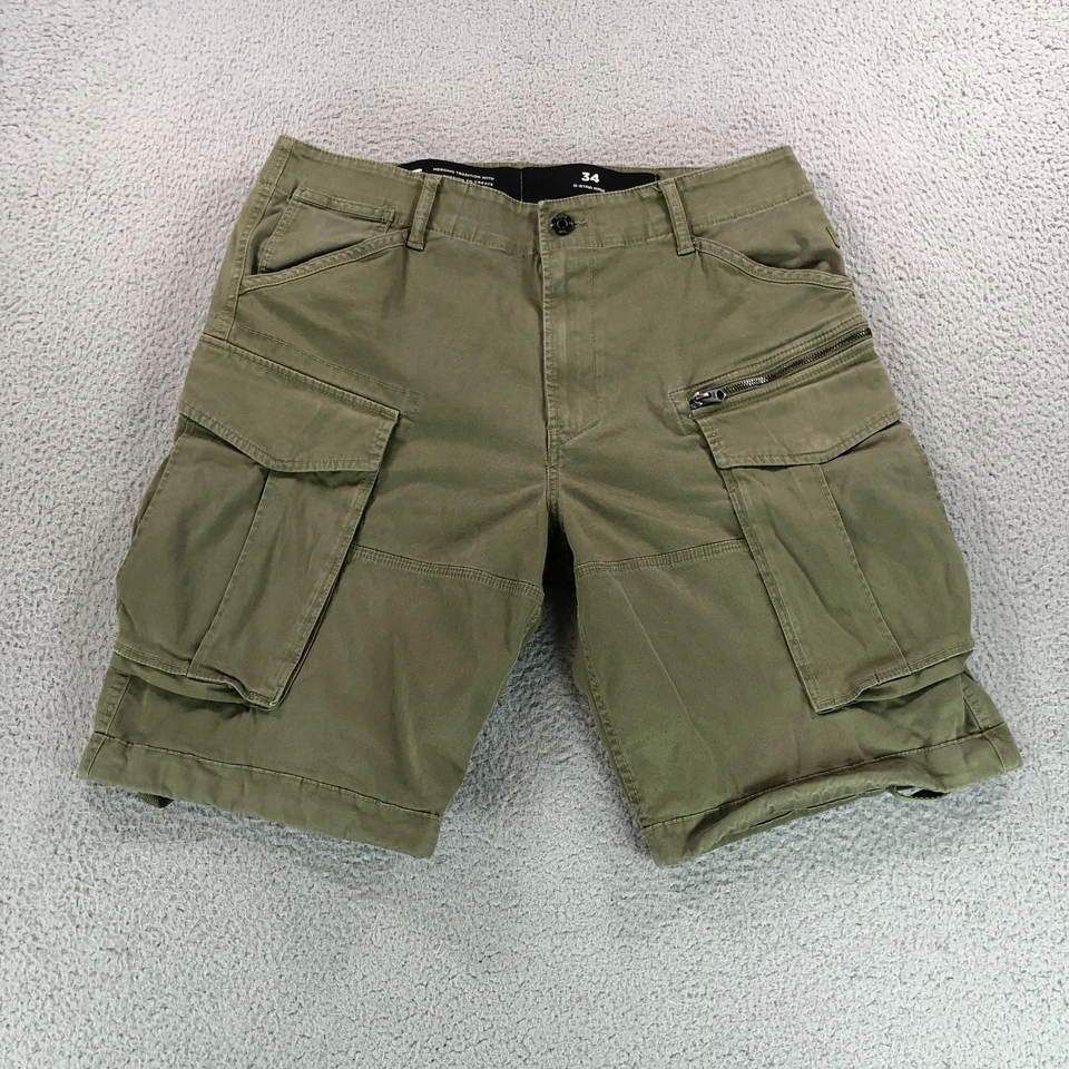 Pantalones Cortos G Star Raw Para Hombres 34 Verde Rovic Cremallera Relajado Carga Militar Utilidad Algodón Foto 1 de 4