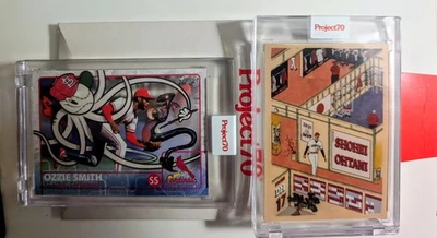 Topps Project 70 Shohei Ohtani by Oldmanalan /1499 & Ozzie Smith by Craola /1653 - Image 1 of 4