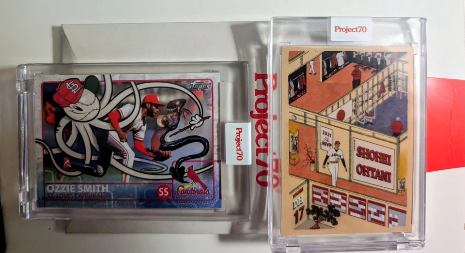 Topps Project 70 Shohei Ohtani by Oldmanalan /1499 & Ozzie Smith by Craola /1653 - Image 1 of 4