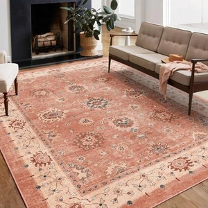 8x10 Area Rugs for Living Room, Wahshable Boho Soft Rug Pink Vintage Non Slip... - Picture 1 of 6