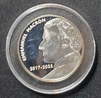 Médaille Emmanuel Macron 2017 - 2022 Argent Présidents République Française - Photo 1/3