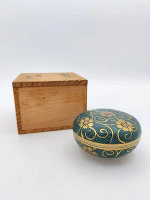 Porta-incenso vintage Kogo Kutani grão azul Ryozan Yamashita caixa de madeira - Imagem 1 de 4