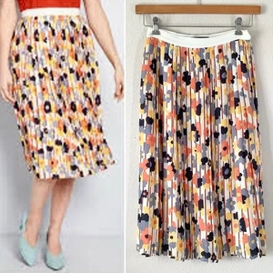 MODCLOTH Accordion Pleat Midi Skirt Mod Floral Preppy Retro Office Work Size S - Picture 1 of 13