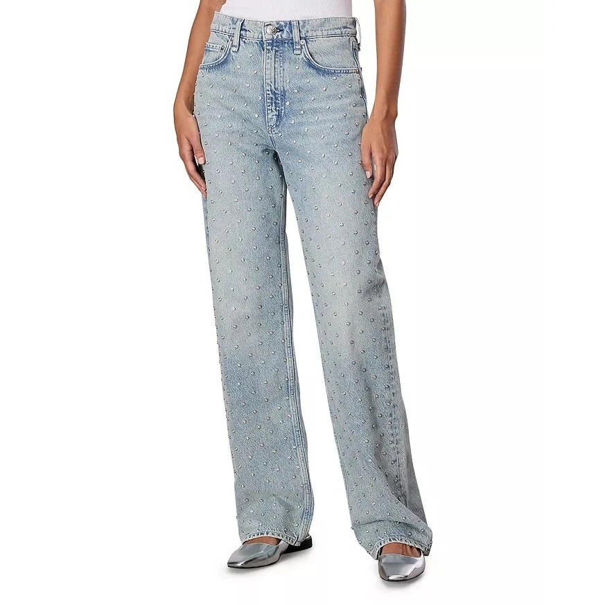 Rag & Bone Women Desi Pearl Embellished Denim Shea Relax Straight Jeans Size 27 - Image 1 of 4