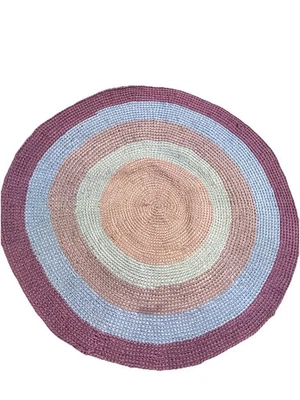 Tapete de crochê redondo vintage feito à mão roxo azul rosa 29 polegadas +/- - Imagem 1 de 4