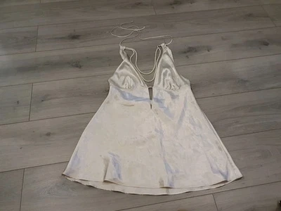 Vintage La Senza Ivory Satin Pearl Bead Necklace Chemise Size 14 - Image 1 of 4