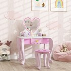 Kids Dressing Table Set, Heart-Themed Vanity Table with Stool, Mirror, Drawer