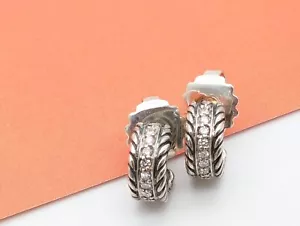 Vintage David Jurman klassische Kabel 11 m Diamant Sterlingsilber Huggie Ohrringe - Bild 1 von 5