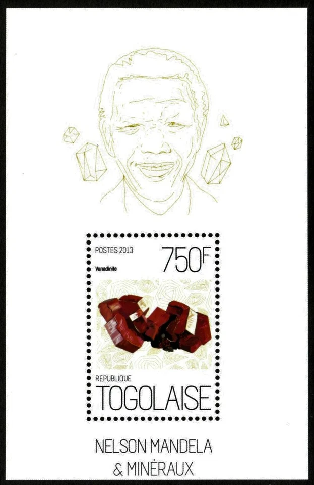 Togo 2013 - Nelson Mandela and African Minerals, Vanadinite - Souvenir Sheet MNH - Image 1 of 1