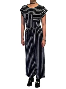 Monteau Women’s Blue White Striped Maxi Jumpsuit Size Small - Picture 1 of 10