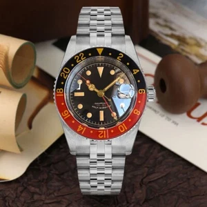 Small 38mm Tandorio Black White Japan NH34A GMT Automatic Bracelet Mens Watch - Picture 1 of 14