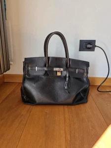 borsa vera pelle nera serratura lucchetto borsetta a mano artigianale - Foto 1 di 12