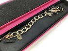 Juicy Couture Rhinestone Crystal Gold Link Chain Bow Toggle Bracelet