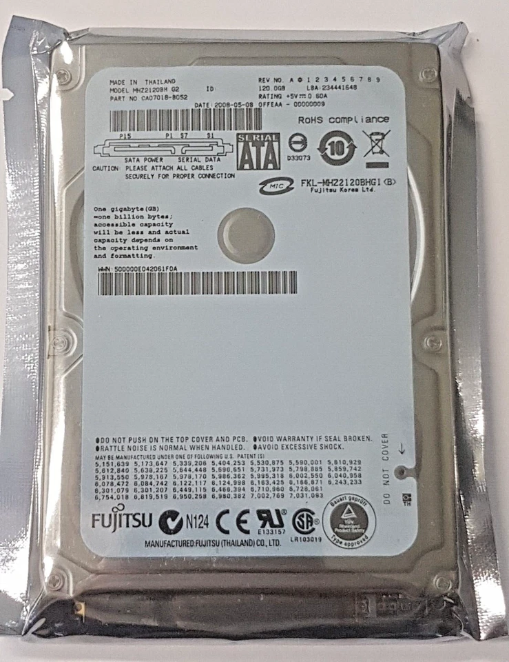 120 GB SATA Fujitsu MHZ2120BH 5400rpm 8MB HDD 2,5 " Internal Hard Drive New - Image 1 of 1
