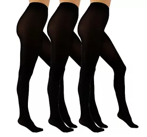 Women solid black opaque winter mirofiber tights 100 denier Aurellie 3pack S-4XL - Picture 1 of 6