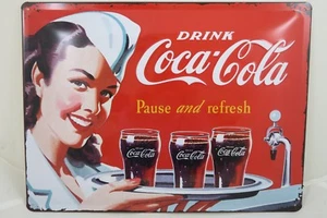 LARGE Retro Tin Metal Embossed Sign ICE DRINK COCA-COLA 40X30CM Licensed - Foto 1 di 1