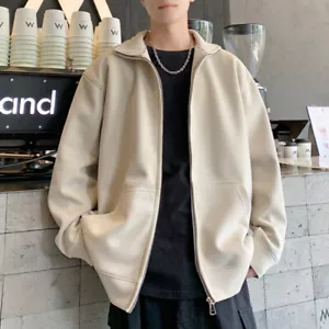 New Jacket Men Spring Zipper Stand Collar Sweatshirt Top Loose Sport Long Sleeve - Picture 1 of 17