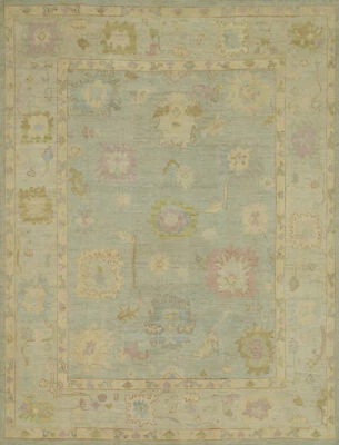 Vegetable Dye Oushak Turkish Area Rug 8x10 Handmade Transitional Wool Carpet - Image 1 of 4