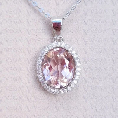 5.45ct Oval Natural Morganite & Diamond Pendant 18k White Gold Plated No Chain Foto 1 de 4