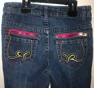 Y2k Roca Wear Sz 12 Girls Blue Lot 2 Pair Rhinestone Embellished Jeans FLAW - Picture 1 of 10