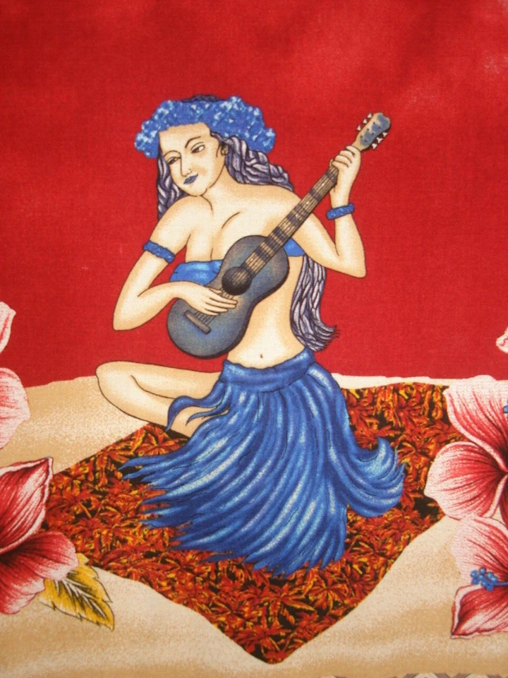 Vtg 90s Basix Hula Dancer w/ Ukulele Tropical Hawaiian S/S Hawaiian Shirt Sz, L - Image 1 of 4