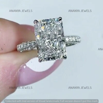 Real 925 Sterling Silver 5.50 CT Radiant Cut Moissanite Engagement Ring Size-6 - Image 1 of 4