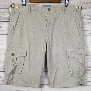 7 For All Mankind Mens 36 Cargo Shorts Conductor Stripe White Blue Seven - Picture 1 of 11