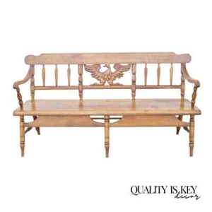 Vintage Cushman Maple Wood Carved Eagle Back Colonial Settee Deacons Bench - Picture 1 of 12