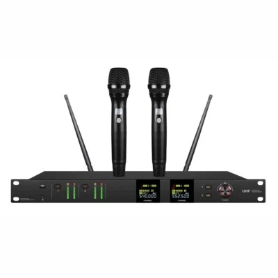 Dual Handheld Cordless Vocal Set UHF Wireless Microphone System Rack Mountable - Image 1 of 2