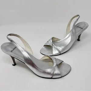 St. John Silver Metallic Leather Slingback Pumps – Size 8.5 - Picture 1 of 9