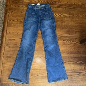 Pantalones de mezclilla Universal Thread para mujer 00 tiro alto acampanados azul bolsillo frontal elásticos - Imagen 1 de 9
