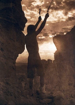 Tewa Man Offering to the Sun, Edward S. Curtis, impresión nueva, 1925, 5 x 7 Foto 1 de 4
