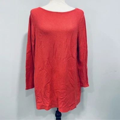 J JILL Petite Large Coral Waffle Knit Pullover Scoop Neck Tunic Sweater Stretch - Image 1 of 4