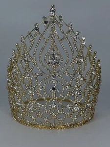 LARGE CROWN CLEAR AUSTRIAN RHINESTONE CRYSTAL TIARA PAGEANT,PARTY, QUINCEAÑERA - Picture 1 of 7