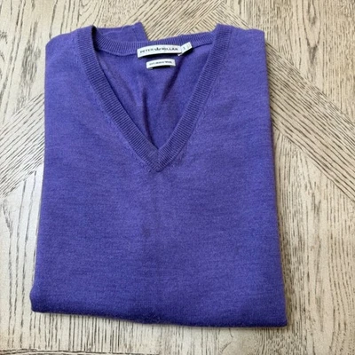 Peter Millar 男式大号紫色 100% 美利奴羊毛 V 领高尔夫毛衣背心 — 第 1/4 张图片